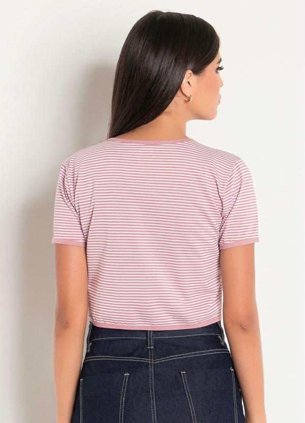 

Bolero Listrado com Amarração Moda Evangélica, Rosa