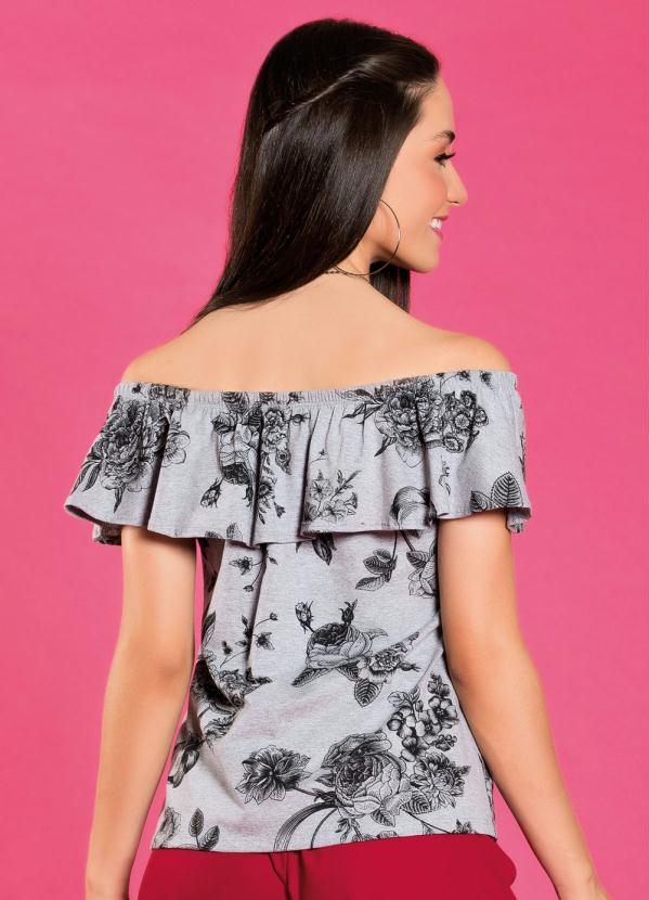 

Blusa Ciganinha Floral Mescla com Babado, Cinza