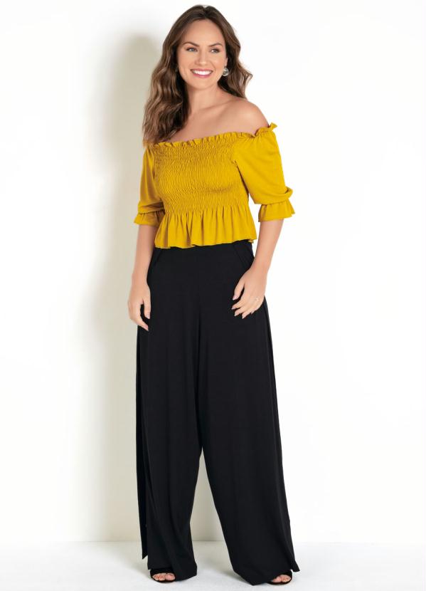 

Blusa Mostarda Ciganinha com Babado, Amarelo