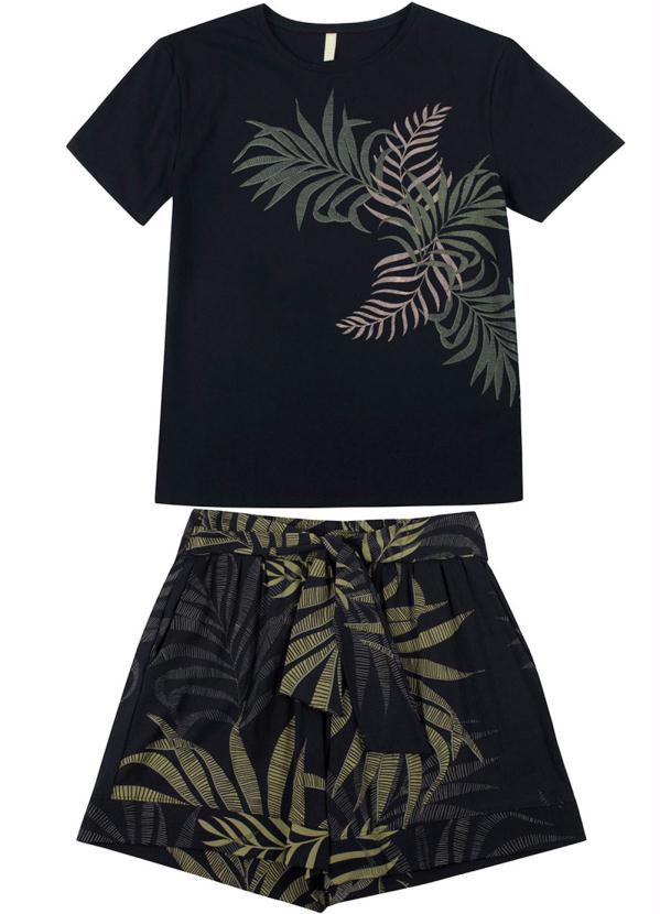 

Conjunto com Blusa e Short com Estampa Preto