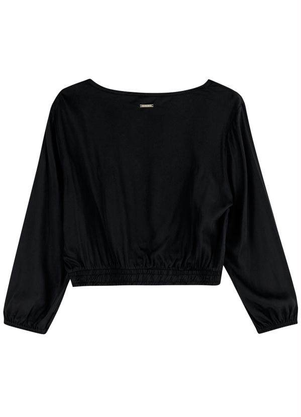 

Blusa Preta Cropped Acetinada, Preto