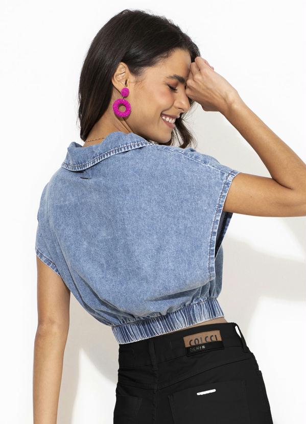 

Camisa Cropped Jeans Azul