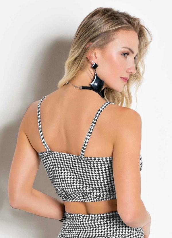 

Cropped com Estampa Pied Poule Preto, Branco