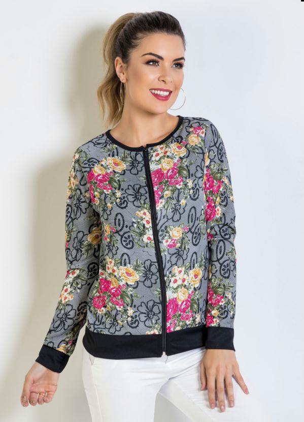 

Jaqueta Bomber Floral, Preto