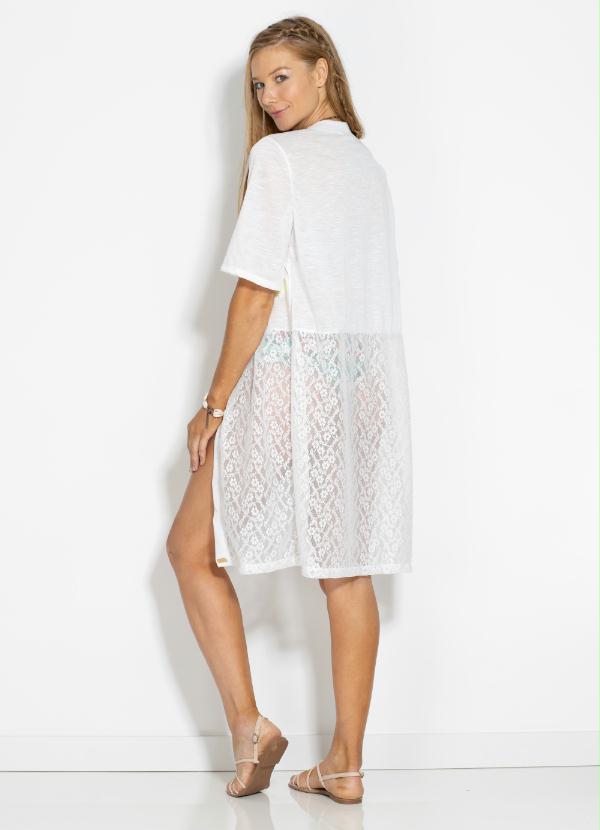 

Kimono Off White com Renda na Parte Inferior, Branco