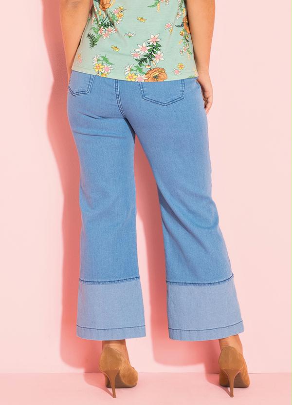 

Calça Pantacourt Jeans Claro com Faixa, Azul