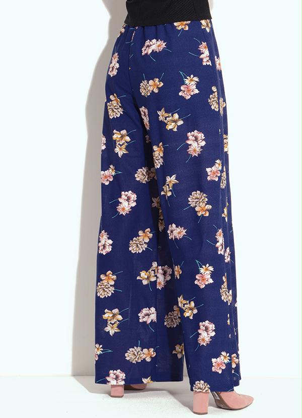 

Calça Pantalona com Fendas Floral Azul