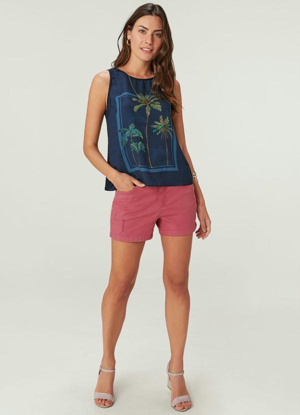 

Blusa Azul Marinho Tropical em Cetim