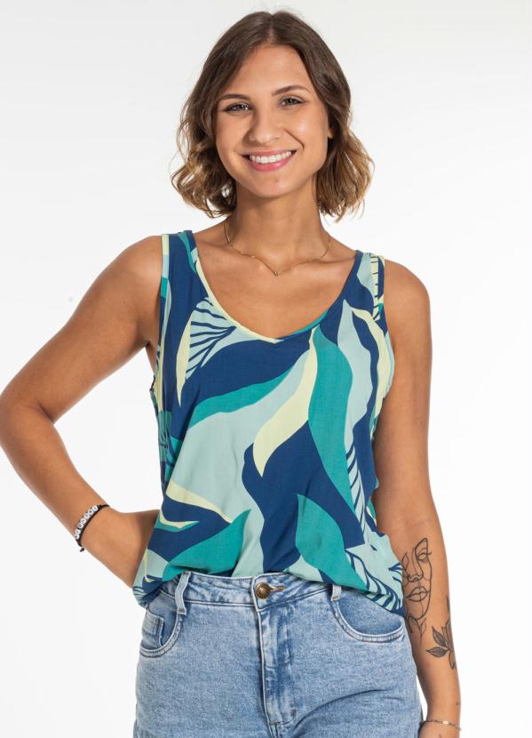 

Blusa sem Manga Estampada em Tecido Flex Azul