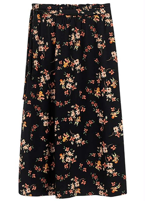 

Saia Preta Midi Floral em Viscose, Preto