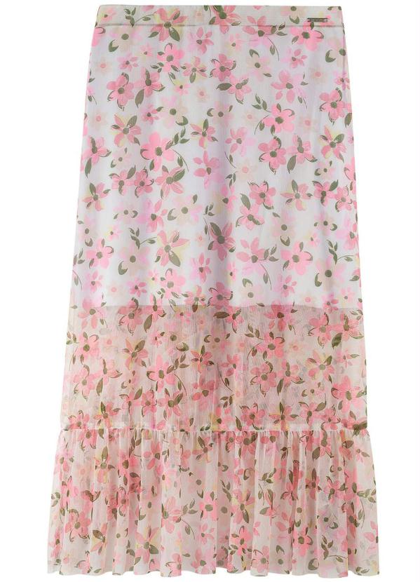 

Saia Rosa Midi Floral em Tule