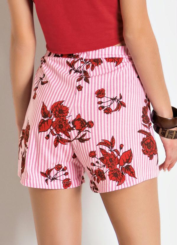 

Shorts com Tira para Amarração Listrado e Floral, Rosa