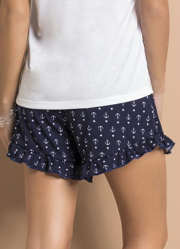 

Shorts Âncoras com Elástico e Babado na Barra, Azul