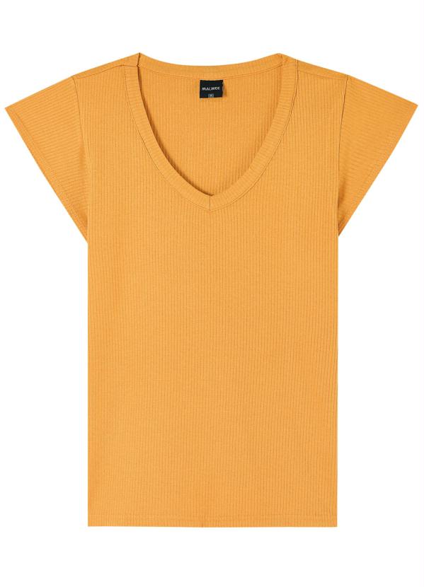 

Blusa Amarela Canelada Decote V, Amarelo