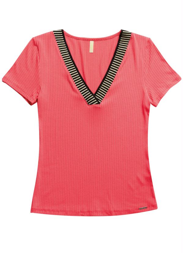 

Blusa Decote V com Retilínea Rosa