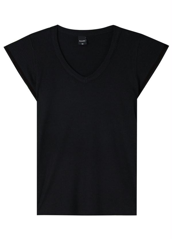 

Blusa Preta Canelada Decote V, Preto