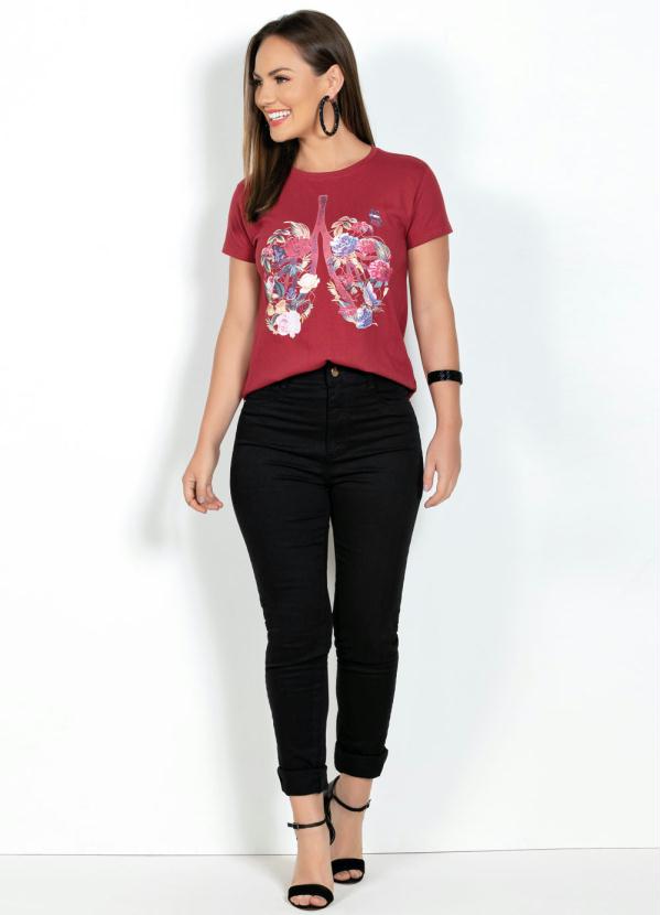 

Blusa T-Shirt Vermelha com Estampa, Vermelho