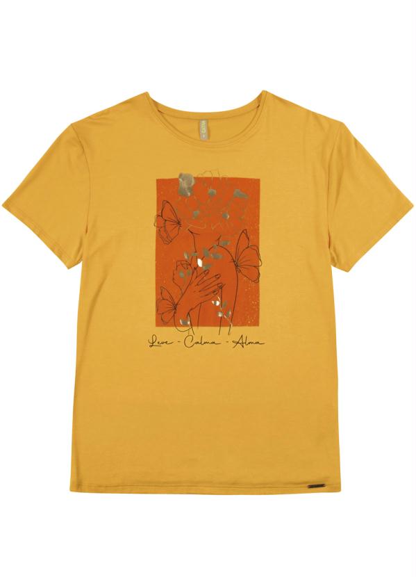 

T-Shirt em Viscose Estampada com Fóil Amarelo