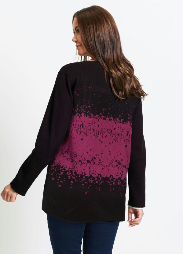 

Cardigan de Tricô Jacquard Rosa e Preto