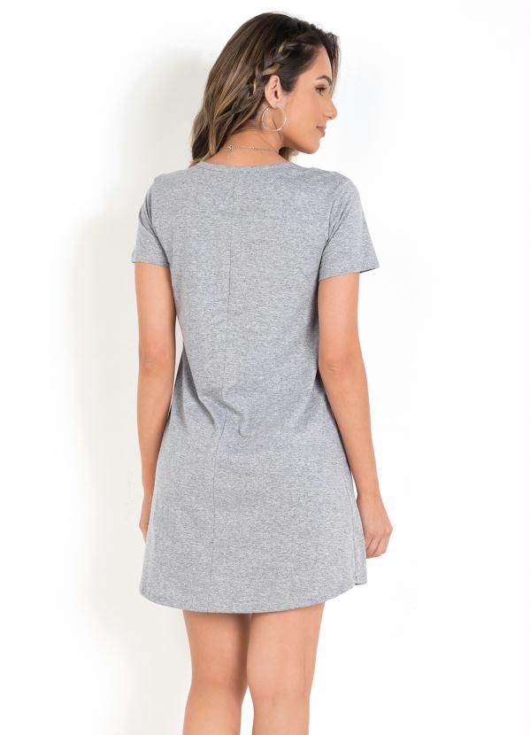 

T-Shirt Dress Mescla com Estampa Frontal, Cinza