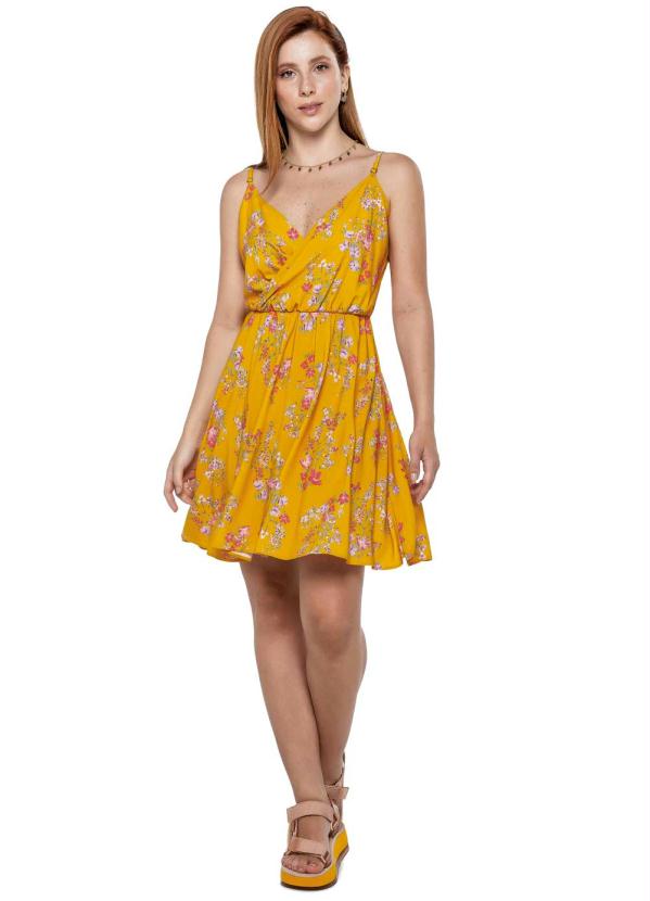 

Vestido Amarelo Escuro Estampado com Tiras