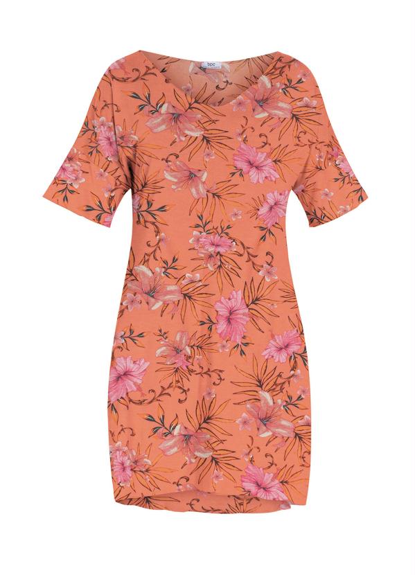 

Vestido Básico com Decote V Floral/Laranja, Estampado