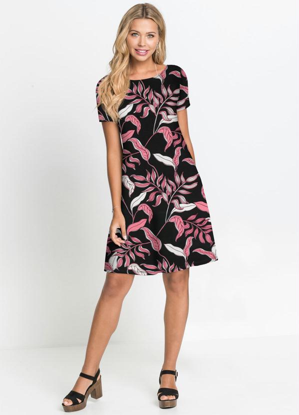 

Vestido Básico Soltinho Floral Preto, Estampado