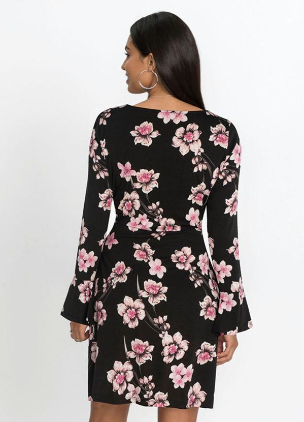 

Vestido com Amarração e Babados Estampado Preto