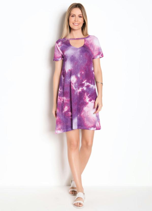 

Vestido com Gola Chocker Tye Dye, Roxo