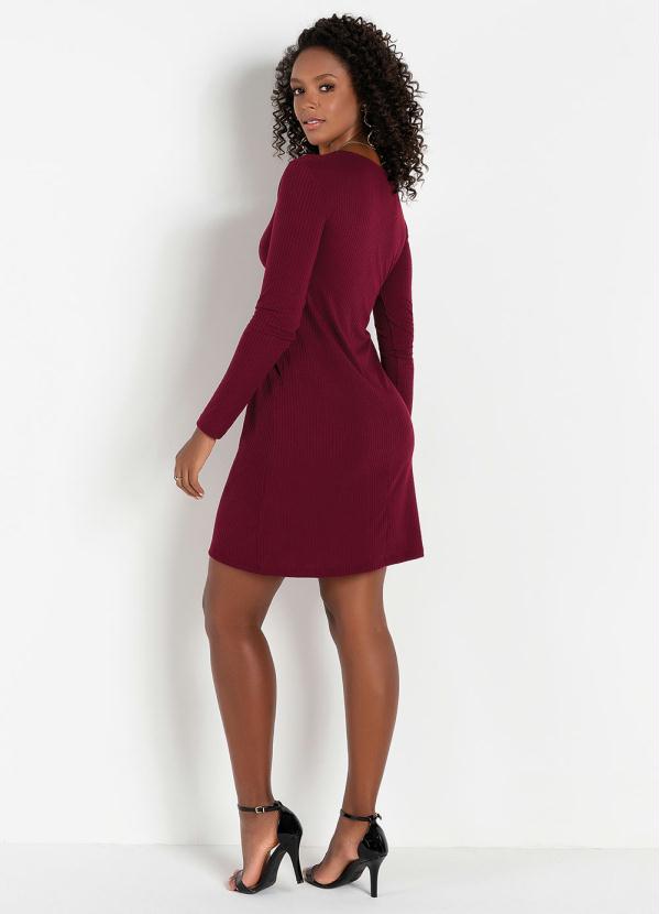 

Vestido com Torção Frontal Bordô, Vermelho