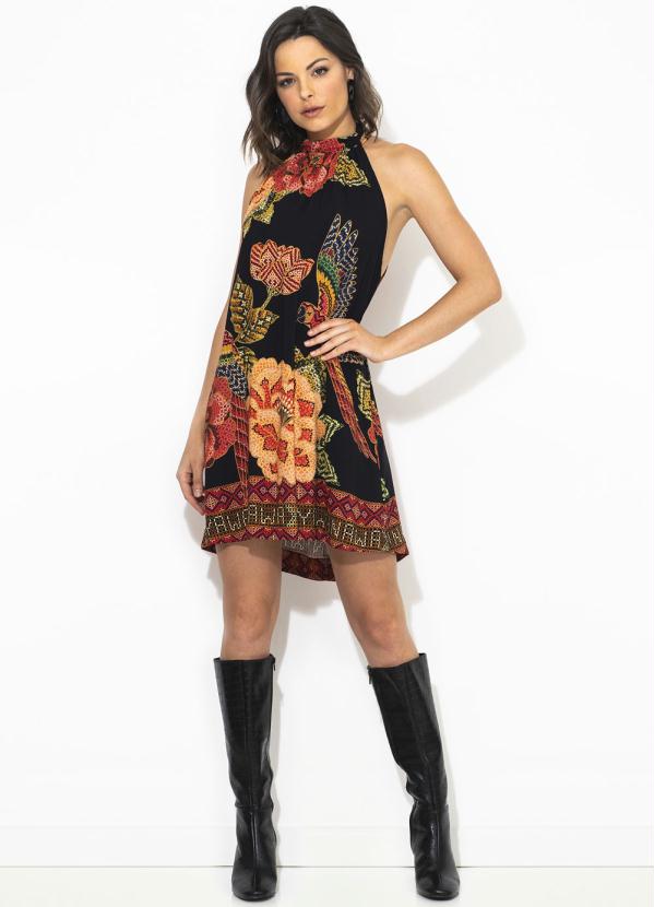 

Vestido Curto Floral Yawanawa Preto