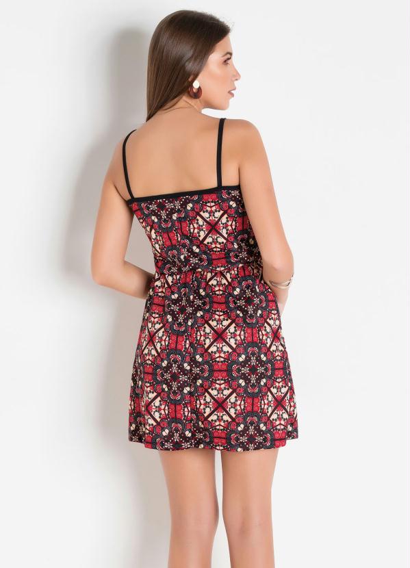 

Vestido de Alça Estampado e Elástico na Cintura, Vermelho