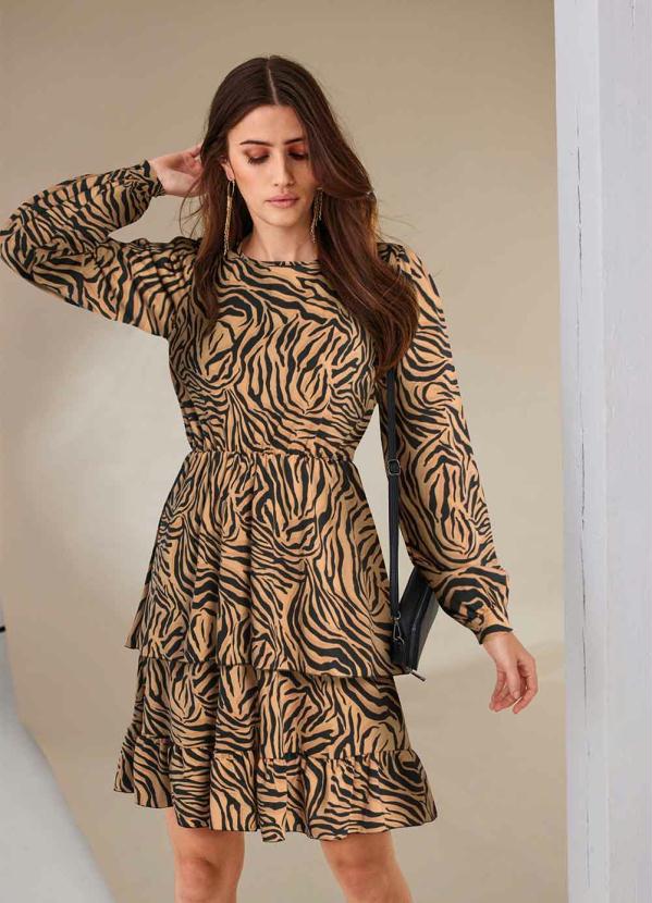 

Vestido em Camadas Animal Print Bege