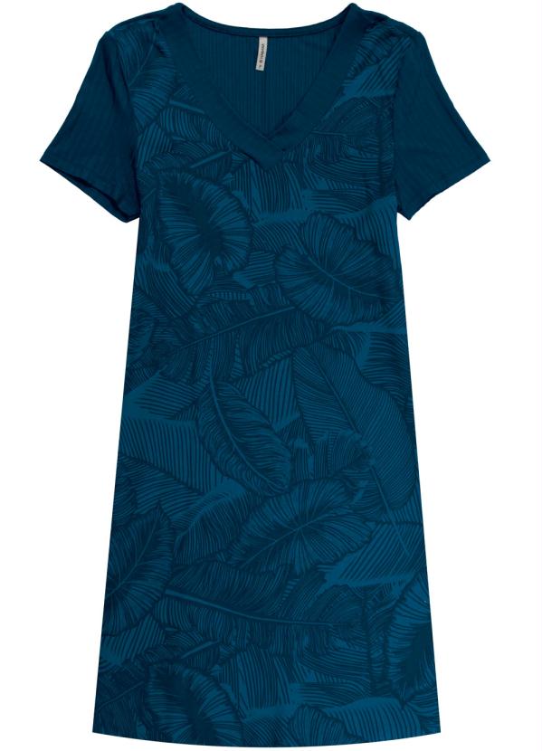 

Vestido Estampado Curto com Decote V Azul