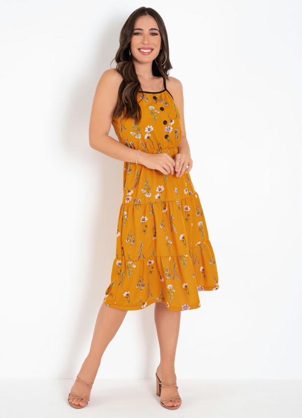 

Vestido Floral Amarelo com Recortes e Alças