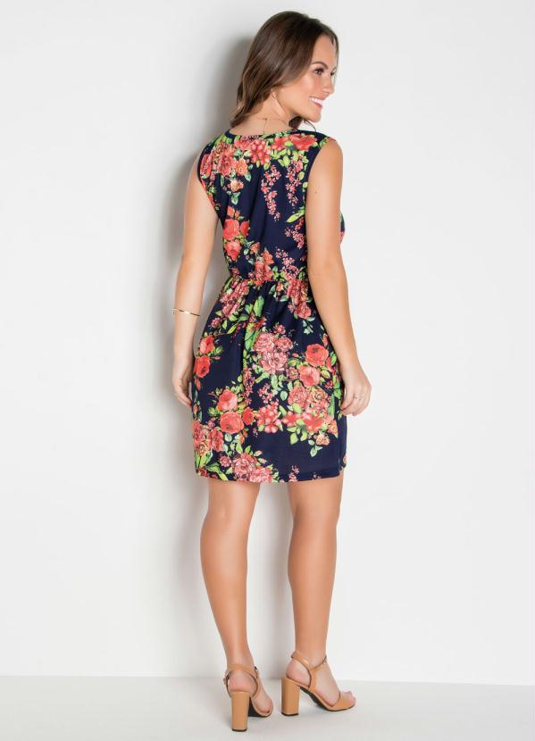 

Vestido Floral Azul com Elástico na Cintura, Laranja