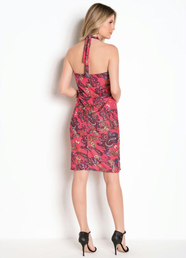 

Vestido Floral com Decote Halter e Argola, Vermelho