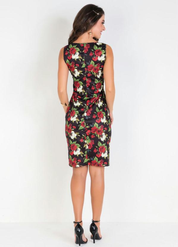 

Vestido Floral com Decote Quadrado, Vermelho