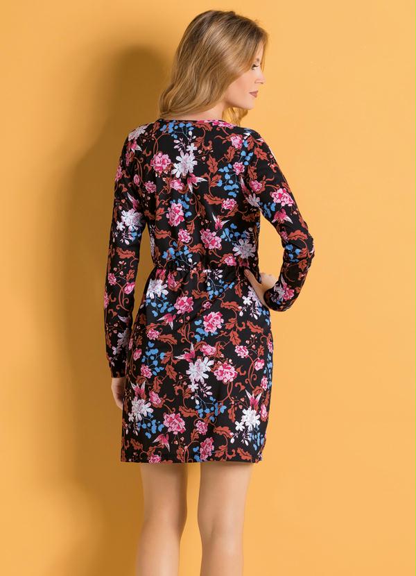 

Vestido Floral com Decote Transpassado, Preto