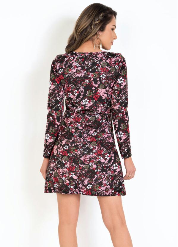 

Vestido Floral Mangas Longas, Preto