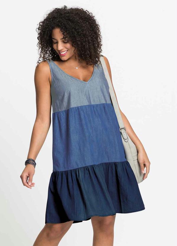 

Vestido Jeans com Recortes Azul