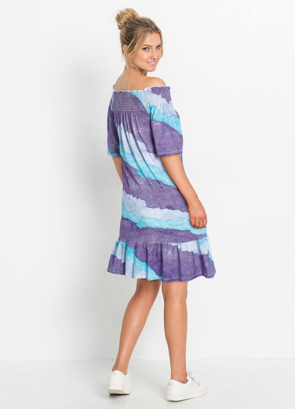 

Vestido Ombro a Ombro Tie Dye Roxo/Azul, Multicores