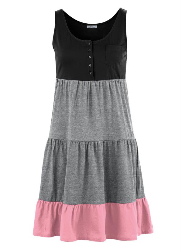 

Vestido Regata com Babados Mescla/Rosa/Preto, Multicores