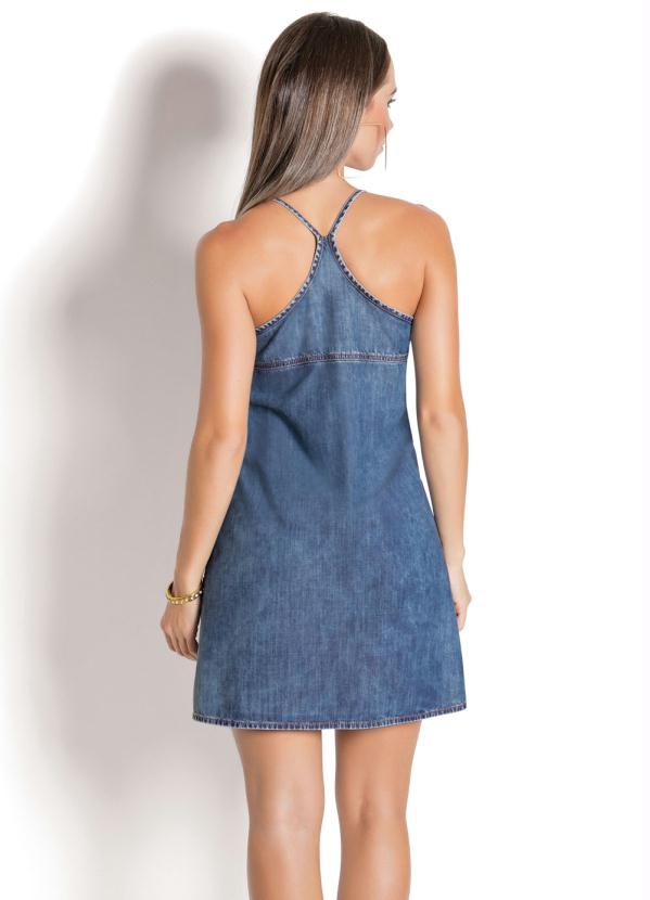 

Vestido Sawary Jeans com Alças e Bolso Frontal, Azul