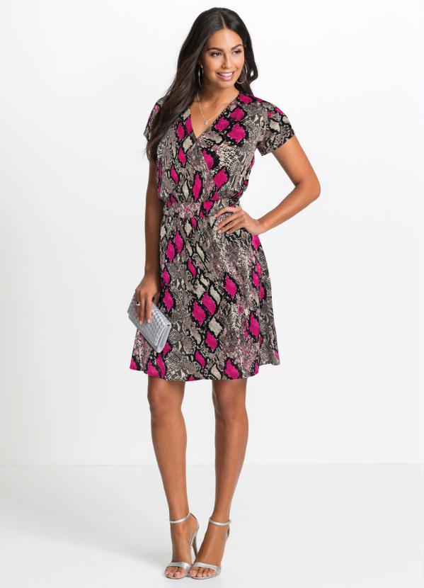 

Vestido Transpasse Animal Print Bege e Rosa