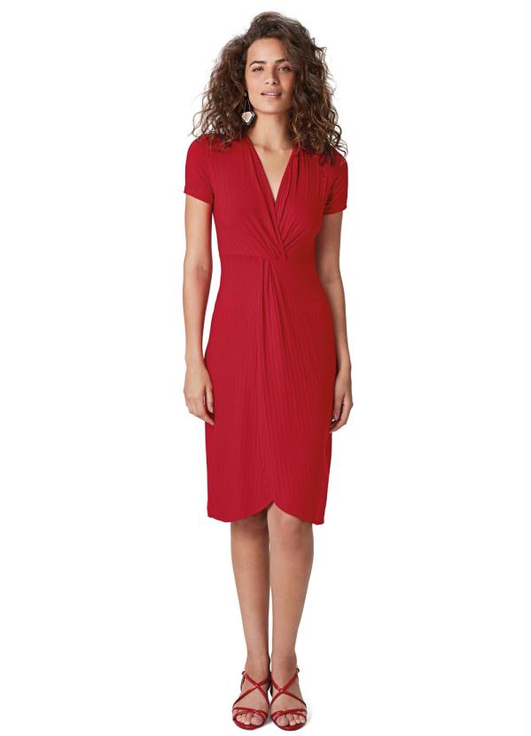 

Vestido Vermelho Escuro Canelado Midi