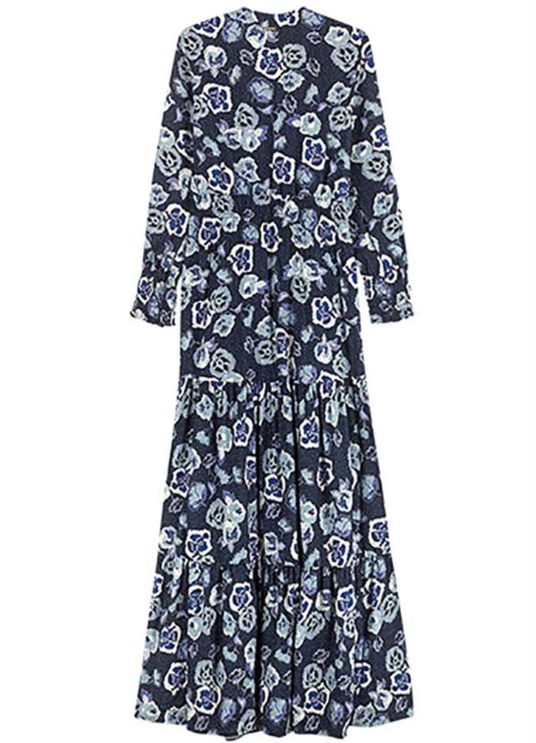 

Vestido Azul Longo Floral em Viscose