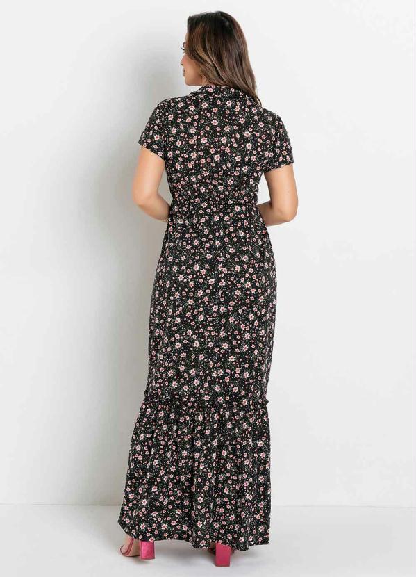 

Vestido com Gola Floral Preto Moda Evangélica