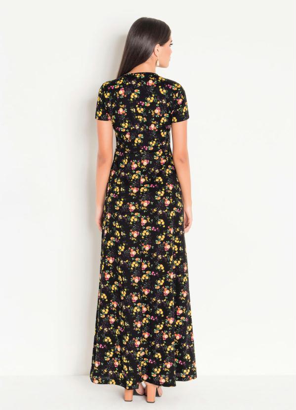 

Vestido com Tiras Floral Dark Moda Evangélica, Preto