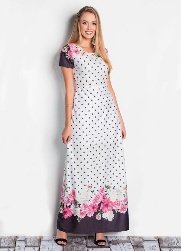 

Vestido Longo Barrado Moda Evangélica, Branco